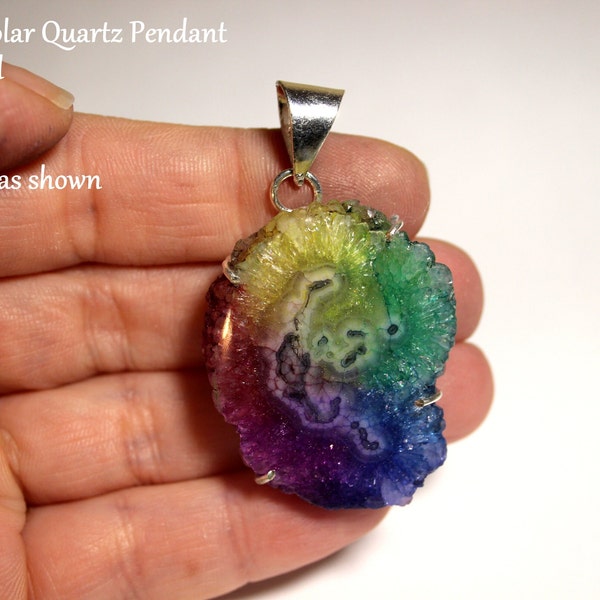 Rainbow Solar Quartz Pendant, Agate Druzy Pendant, Semi-Precious Gemstone