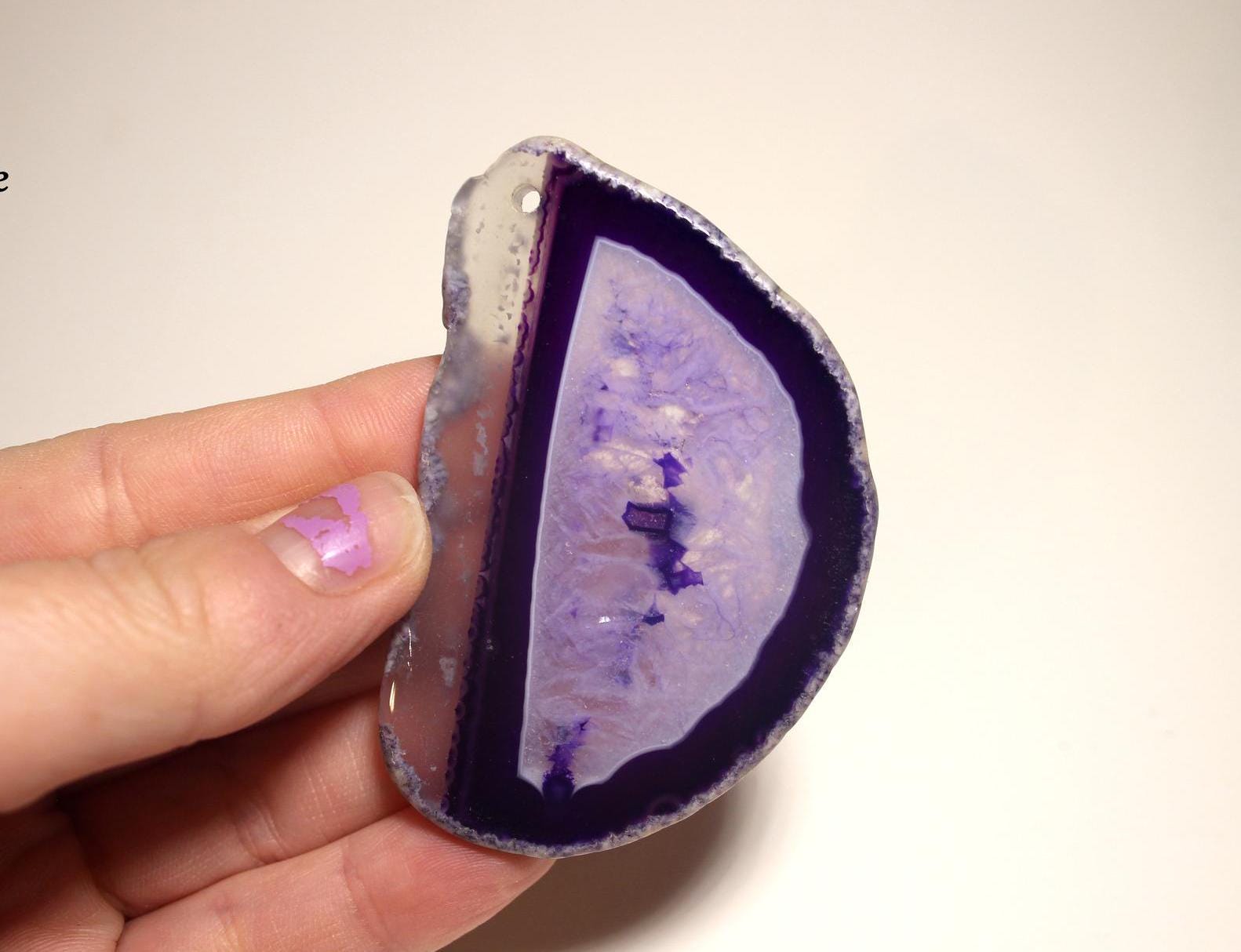 Purple Agate Slice Pendant With a 1mm Hole Drilled, Druzy Semi