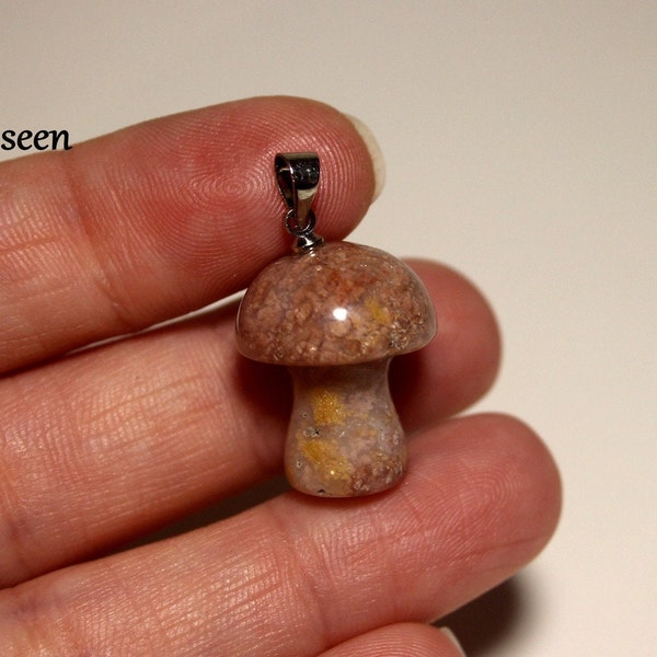 Ocean Jasper Mushroom Jewelry - Earthy Gemstone Pendant