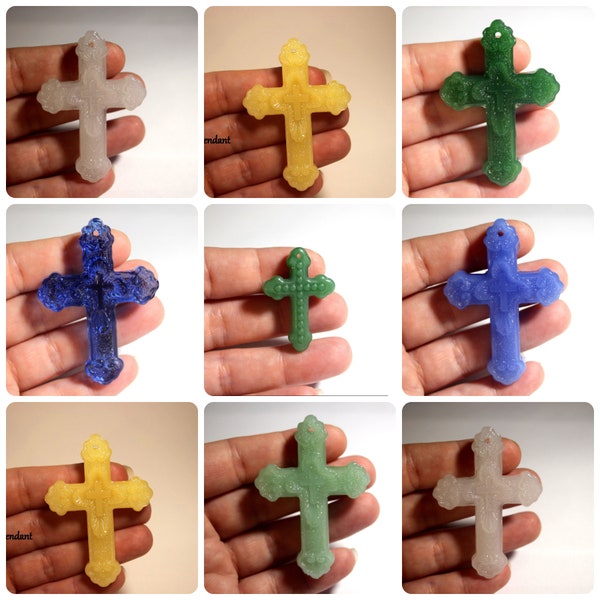 Glass Cross Pendant - Pastel Cross Glass Pendant - Religious Pendant