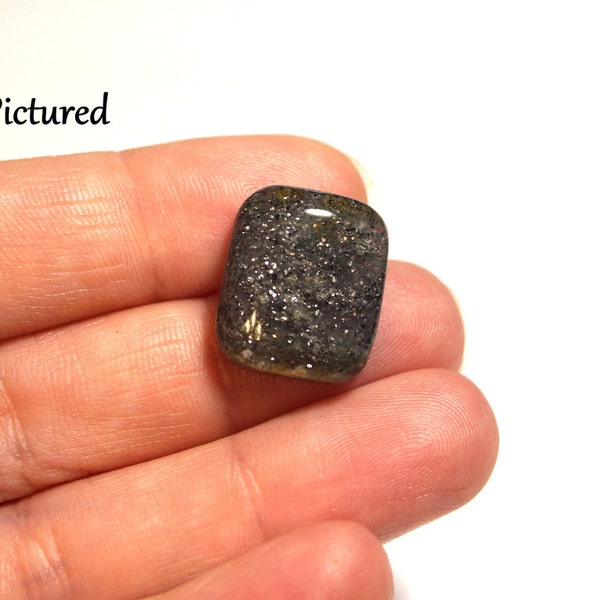 18mm Black Sunstone Cab - Rectangle Cabochon - Great Sparkle - Black Gemstone - Wire Wrapping - Semi Precious - #1,544