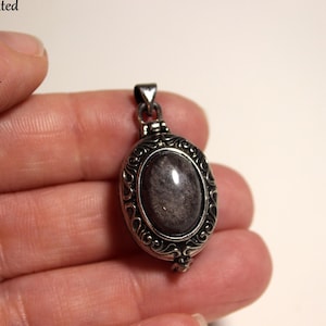 Silver Obsidian Poison Pendant, Silver Antique Gemstone Locket Pendant