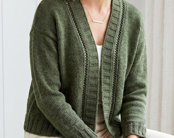 Seamless Top-Down Cardigan Knitting Pattern – Lace Detail Women's Sweater (PDF)