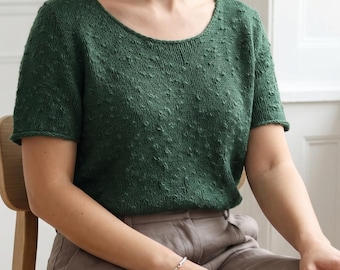 Mönster för sömlös stickad sommartopp: Strukturerad kortärmad t-shirt (PDF)