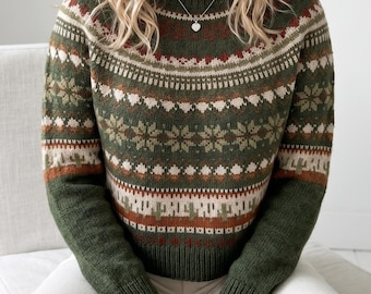Fair Isle-tröja stickmönster, nordisk topp-down-tröja PDF, skandinavisk stickad tröja