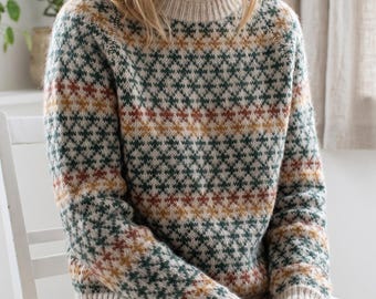 Fair Isle-tröja Stickmönster PDF, Sömlös raglantröja uppifrån och ner (digital nedladdning)