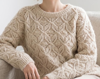 Textured Cable Knit Sweater Pattern, Chunky Pullover Jumper (PDF)