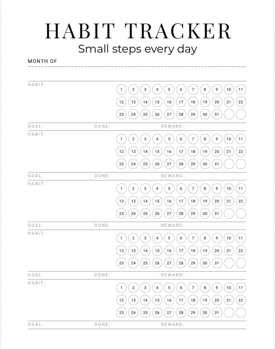 Minimalist Habit Tracker Printable, Monthly Habit Tracker, Goal Tracker ...