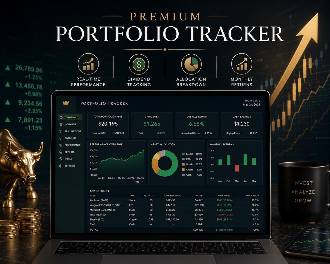 Investment Portfolio Tracker | Excel, Google Sheets Stock, ETF ...