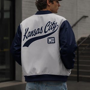 Kansas City MO Varsity Jacket – Retro Streetwear Baseball Style Jacket for Men and Women