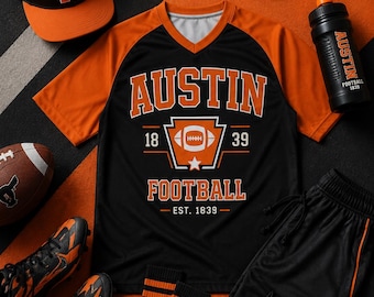 Austin Football T-Shirt – Texas Varsity Game Day Shirt in Black and Orange