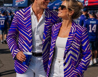 Chaqueta retro para el día del partido de los Buffalo Football – Chaqueta futbolística llamativa (Rojo, Azul, Blanco)