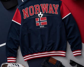 Norway Soccer Jacket, Norway Football Fan Jacket, Scandinavian Sportswear, Norway Flag Zip Up Jacket, World Cup Fan Gift, Nordic Streetwear