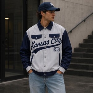 Kansas City MO Varsity Jacket – Retro Streetwear Baseball Style Jacket for Men and Women