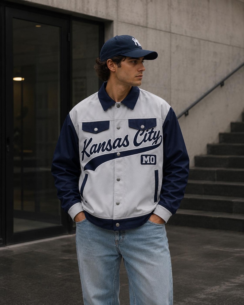Kansas City MO Varsity Jacket – Retro Streetwear Baseball Style Jacket for Men and Women