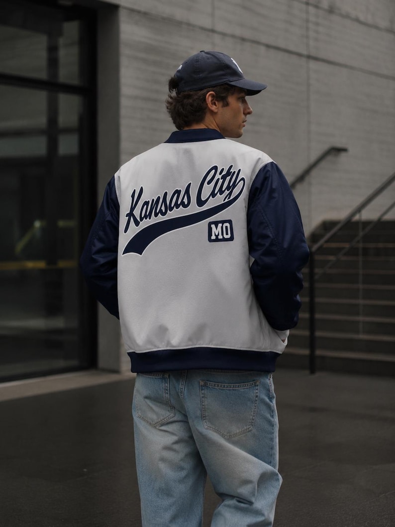 Kansas City MO Varsity Jacket – Retro Streetwear Baseball Style Jacket for Men and Women