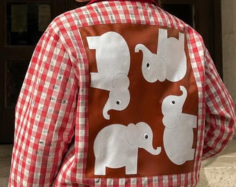Kurtka Alabama Gingham Elephant Game Day – Modna odzież uliczna w stylu futbolu amerykańskiego z południa