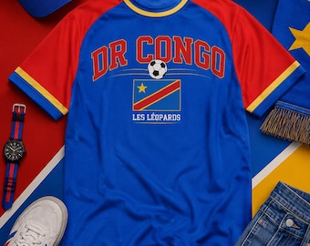 Camiseta de fútbol de la República Democrática del Congo – Camiseta azul y roja de los Leopardos para aficionados al fútbol