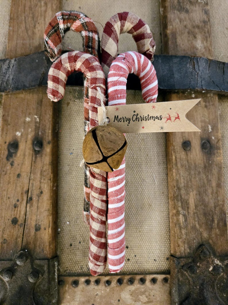 Candy Cane Primitive Homespun Wrapped 1 Set of 4 Canes Holiday Dough ...