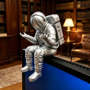 Astronauta para Monitor – Acessório de Mesa Impresso em 3D, Decoração Espacial para Escritório, Suporte para Tela de Computador, Presente para Colega de Trabalho