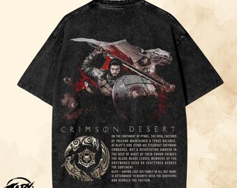 Crimson Desert Graphic  Vintage OverSized Washed T-Shirt, , Dark Fantasy Gamer Hoodie.