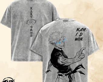 Anime  Vintage Acid Washed OverSized T Shirt - Sorecrer Graphic Tee , Anime Gift For Him , Culling , Nah Id Win.