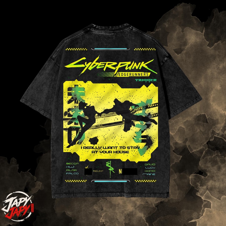 サイバーパンク エッジランナーズ アニメ ヴィンテージ オーバーサイズ T シャツ - ゲーム アシッドウォッシュ グラフィック T シャツ。 画像 2