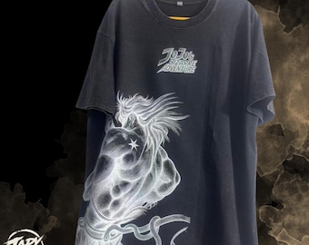 ディオ・ブランドー JJBA ヴィンテージ アシッドウォッシュ Tシャツ：ジョジョ第3部 グラフィック オーバーサイズ Tシャツ。Y2K、日本のストリートウェア