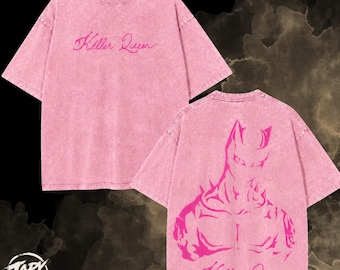 Killa Queen Yoshigake Kira  Vintage Acid Wash T Shirt:  JJBA Graphic OverSized Tee . Y2K , Japanese StreetWear
