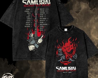 CyberPunk Samurai World Tour Vintage OverSized T Shirt - Game Acid Washed Graphic Tee.
