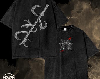 Subtiel Kokushibo Anime Demon Slayer Oversize grafisch T-shirt - Upper Moon 1 Vintage T-shirt, StreetWear Y2K.