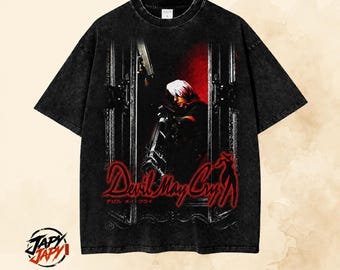 ヴィンテージ デビルメイクライ グラフィック T シャツ - アシッドウォッシュ加工のオーバーサイズ ゲーマー T シャツ、PS2 ゲーム。