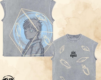 Anime Acid Wash Tank Top – Vintage Gym Wear, Streetwear Y2K Muscle Tee , Sorcerer