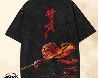 Demon Slayer Flame Hashira Rengoku Vintage OverSized T Shirt - Graphic DS Anime Tee.