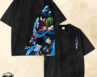 Demon Slayer Water Hashira Giyu Vintage OverSized T Shirt - Graphic DS Anime Tee.