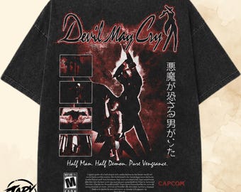Vintage Devil May Cry Graphic T Shirt - Acid Washed OverSized Gamer Tee.