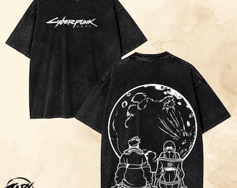 EdgeRunners David & Lucy Vintage OverSized T Shirt - CyberPunk Anime  Acid Washed Graphic Tee.