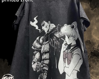 Guts X Sailor Moon CrossOver Shirt - Anime Manga Graphic OverSized Tee, Y2K , Harajuku.