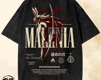 Elden Ring Vintage OverSized Washed T-Shirt, Malenia  Graphic Tee , Dark Fantasy Gamer Hoodie.