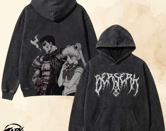 Guts X Sailor Moon CrossOver Hoodie- Anime Manga Graphic OverSized Tee, Y2K , Harajuku.