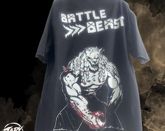 Battle Beast Vintage Acid Wash OverSized T Shirt - Invincible   Graphic Tee .