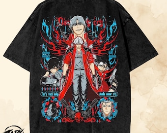 ヴィンテージ デビルメイクライ グラフィック T シャツ - アシッドウォッシュ加工のオーバーサイズ ゲーマー T シャツ。