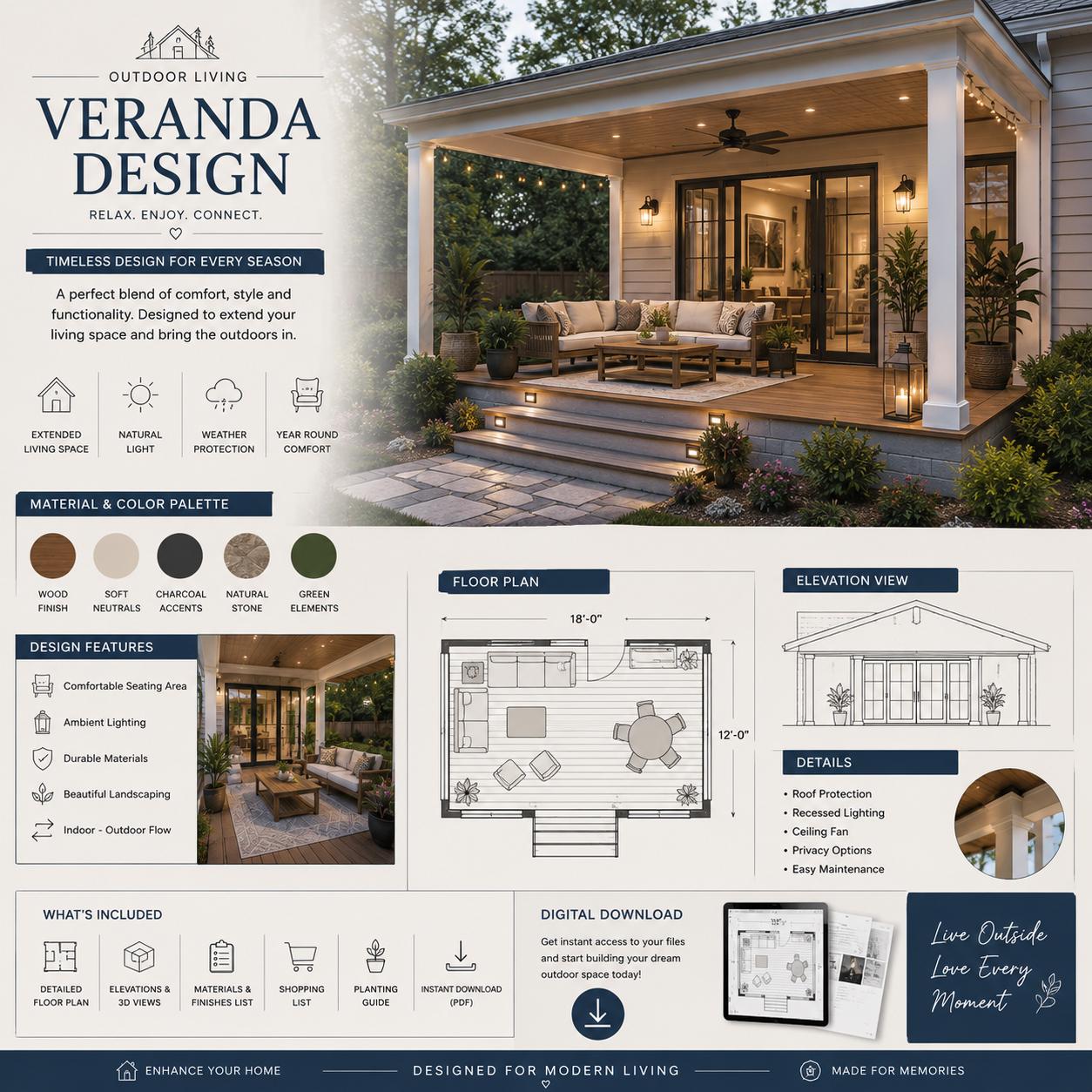 Modern Veranda Design Plans PDF, Outdoor Living Space Ideas, Patio ...
