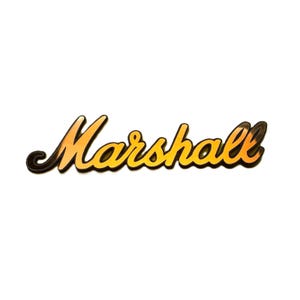 May include: The word "Marshall" in a cursive font, with a yellow to gold gradient and a black outline. The logo is set against a white background. Likely a brand logo.