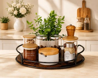 Lazy Susan Turntable Organizer 9 Inch , Wooden Spice Rack Rotating Tray, Kitchen Cabinet Pantry Countertop Storage Organizer, 360  Spin