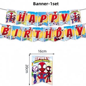Spider-Man födelsedagsfestdekorationer set | Ballonger, banderoll, porslin, tårtdekoration och festtillbehör paket Flag Banner/15pcs
