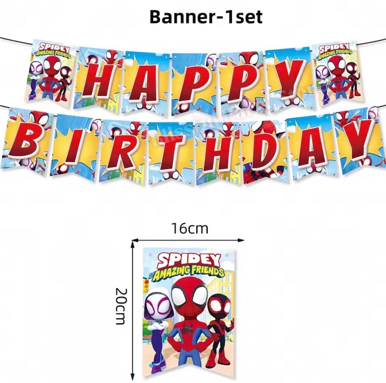Spider-Man födelsedagsfestdekorationer set | Ballonger, banderoll, porslin, tårtdekoration och festtillbehör paket Flag Banner/15pcs