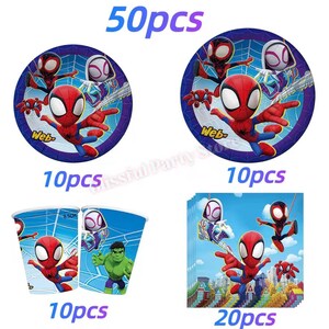 Spider-Man födelsedagsfestdekorationer set | Ballonger, banderoll, porslin, tårtdekoration och festtillbehör paket BUNDLE/50pcs