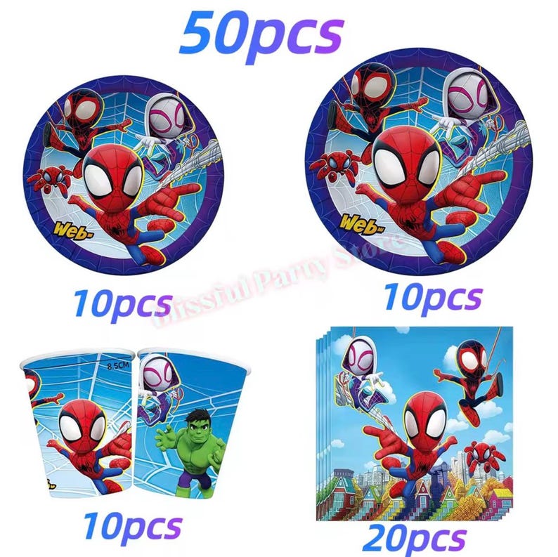 Spider-Man födelsedagsfestdekorationer set | Ballonger, banderoll, porslin, tårtdekoration och festtillbehör paket BUNDLE/50pcs