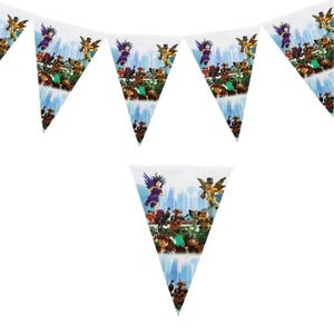 Roblox Birthday Party Decorations Set with Balloons, Banner, Plates, Cups, Table Cover & Cake Toppers for Kids Pennant banner/10pcs